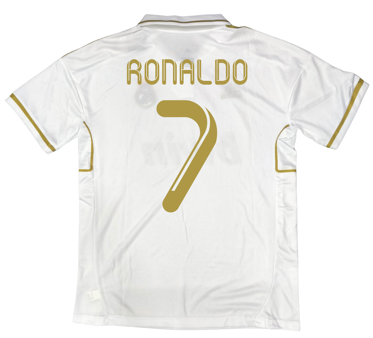 White sports jersey with 'Ronaldo' and number '7' on a white background