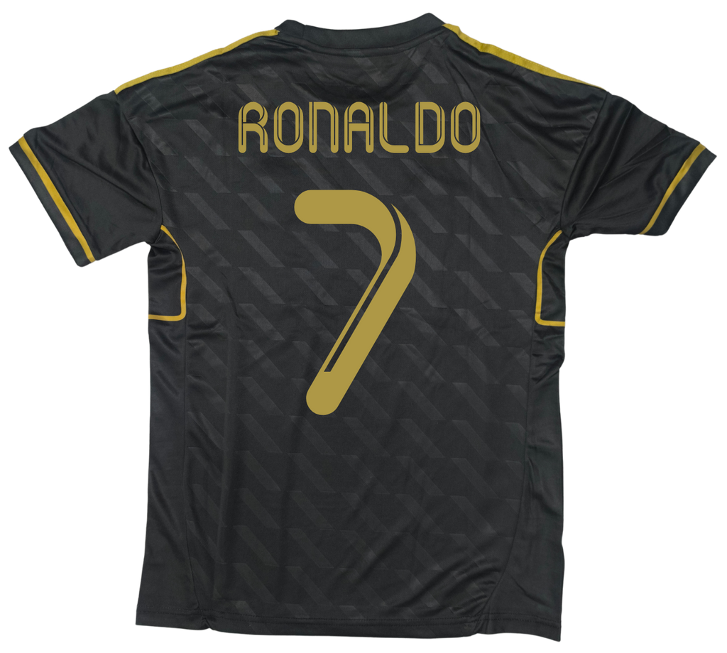 Black sports jersey with 'Ronaldo' and number '7' on a white background