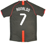 Black sports jersey with 'RONALDO' and number '7' on a white background